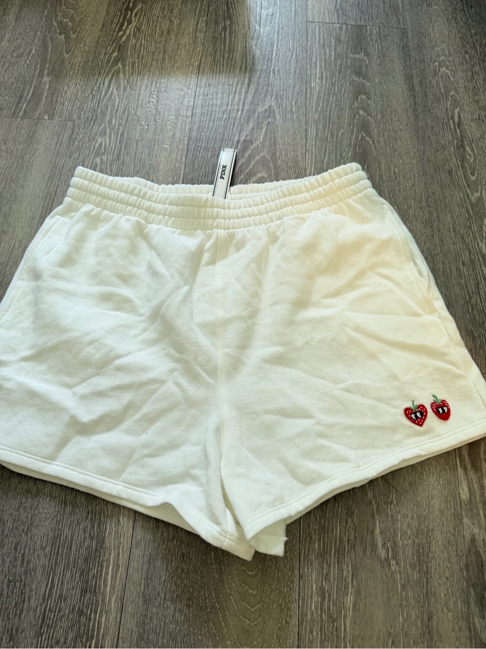 PINK Victoria's Secret White Shorts W/ Strawberry Faces Size Medium